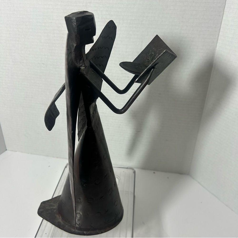 Vintage Christmas Holiday Brutalist Rustic Forged Metal Angel Etched Sculpture - Picture 4 of 8